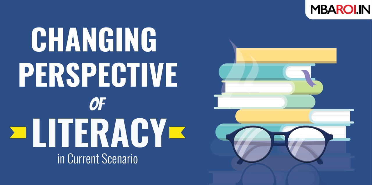 Changing Perspective of Literacy in Current Scenario Changing Perspective of Literacy in Current Scenario shown by Books and reading glasses